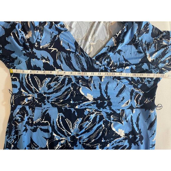 AVENUE, PLUS 18/20, BLACK/BLUE, FAUX WRAP TOP DRESS - Picture 9 of 9